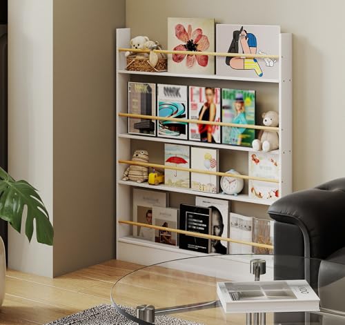 Image of 4 Tier Behind The Door Bookshelf, Space Saving Behind The Door Bookcase Wooden Kids Book Shelf for Bedroom Living Room Study White (120 * 100cm)