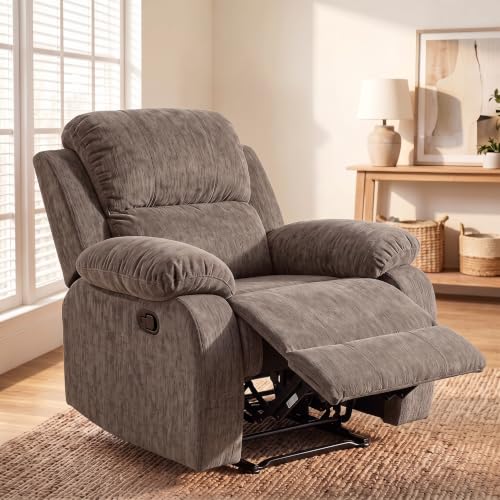 Image of Manual Single Lounge Recliner Chair with Adjustable Backrest, Khaki | Manual Chenille Recliner Chair, Adjustable Backrest, Stable Heavy‑Duty Build,Comfortable Chenille Fabric