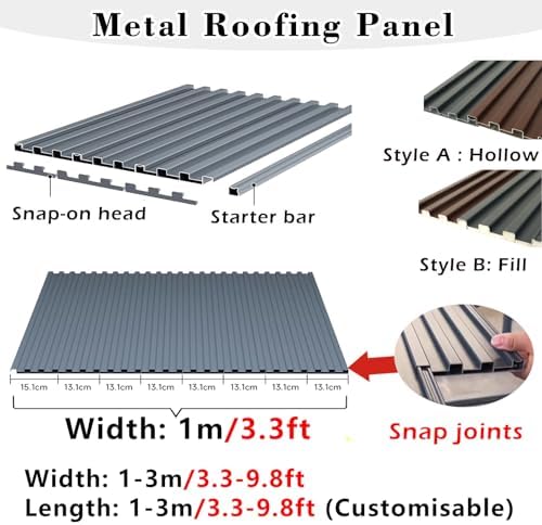 Customizable Metal Roofing Panels 3ft x 4-10ft, Insulated Tin Roof Ceiling Panels, Durable Polycarbonate All-Weather Cladding for Sheds, Pergolas, and Buildings