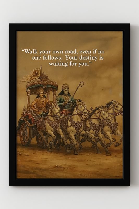 Krishna Arjuna Chariot Motivational Quote Frame | Mahabharat Wall Photo Frame | A4 Size Bhagavad Gita Poster | Hindu God Art Frame-image-7