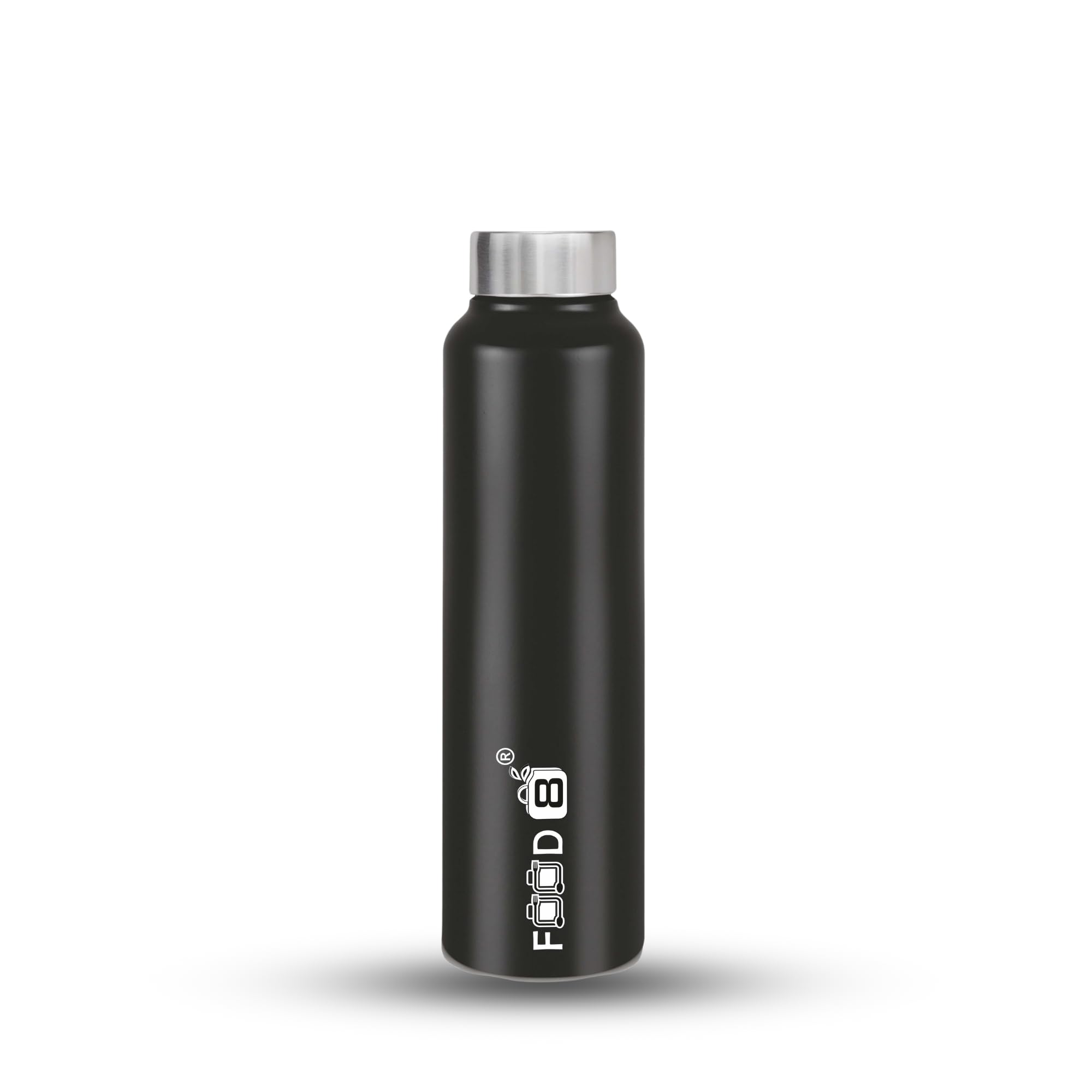 FOOD 8 Arctic Single Wall Stainless Steel Fridge Water Bottle 750ml for School, Office, Home, Gym, Leakproof, Rust Free (Pack of 1,Black)
