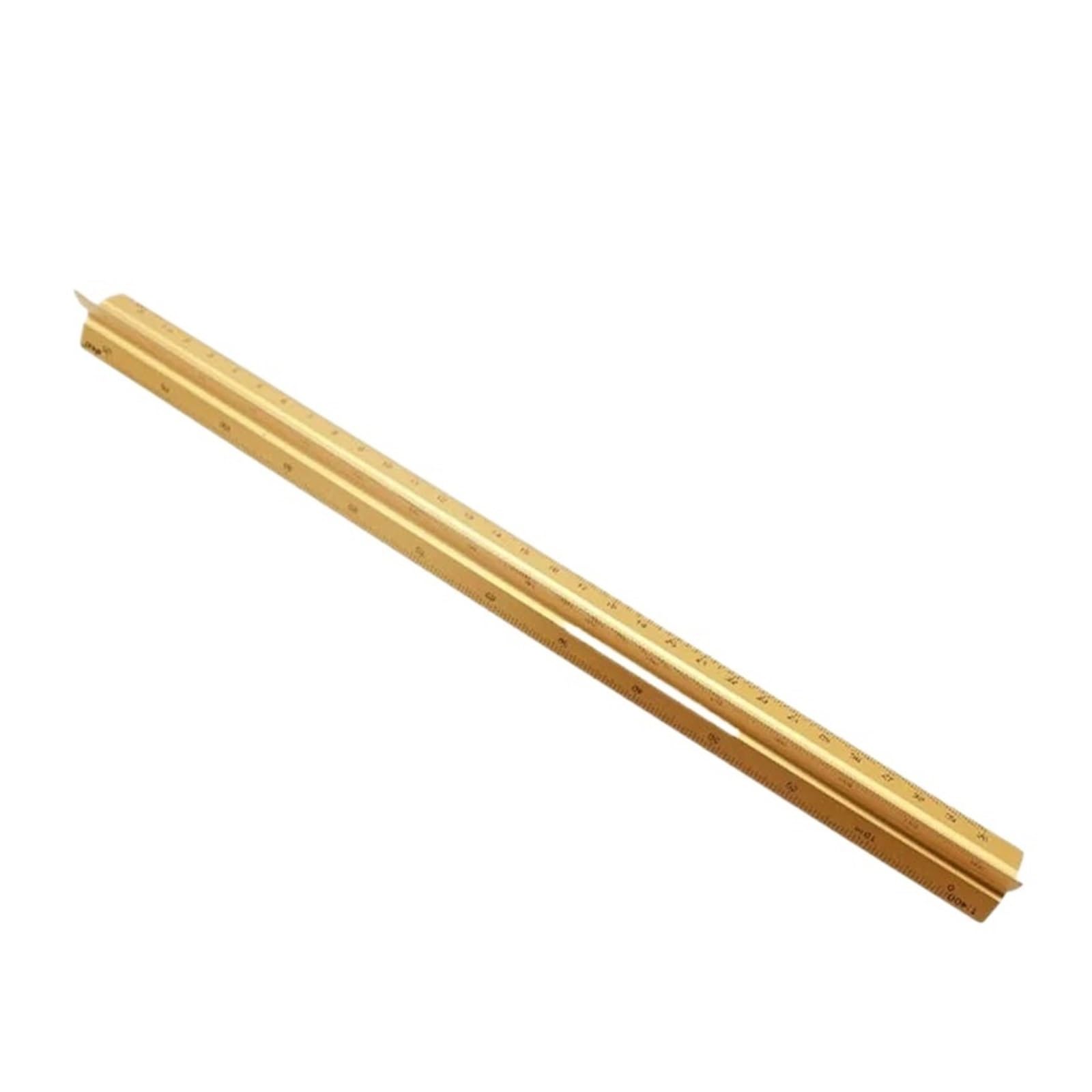 Architectural Scale Ruler Solid Triangular Triangle Metric Scale Measure Ruler Drawing Tool Design(Gold-Large)