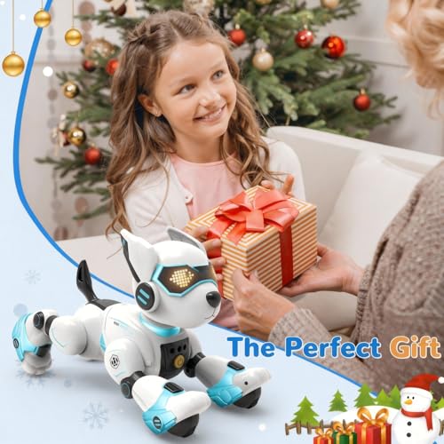 PRANITE Roboter Hund, Programmierbarer Roboterhund Kinder Ferngesteuerter Spielzeug, Wiederaufladbar, Tierimitation, Sprachsteuerung, Gestensteuerung, Musik, Tanz, für Jungen Mädchen