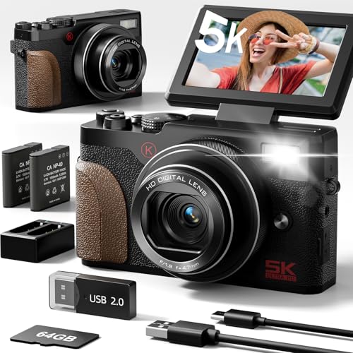 NBD 5K 64MP Digital Camera for Photography with 18X Zoom,2026 Upgraded Autofocus Vlogging Camera,Point and Shoot Digital Cameras with 2 Batteries,64GB TF Card,Flash, Anti-Shake(Black)
