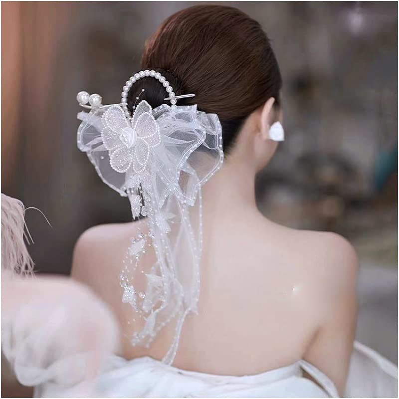 Accesorios coreanos para el cabello de crepé de hilo perla para bodas 4