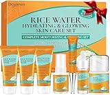 Skin Care Set,7Pcs Women Teen Glass Skincare w/Korean Rice Extract,Hydrate Glow Repair Anti-Aging Facial Routine Kit Self Care Gifts for Women Mom Wife Teenage Girl Teens 10-12 Travel-Size Kit