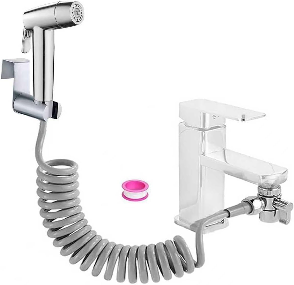 Bidet Hand Shower Set ABS Plastic Baby Cloth Nappy Spray Set with Tap Dispenser Double Jet Mode Nozzle Spring Hose Wall Mount