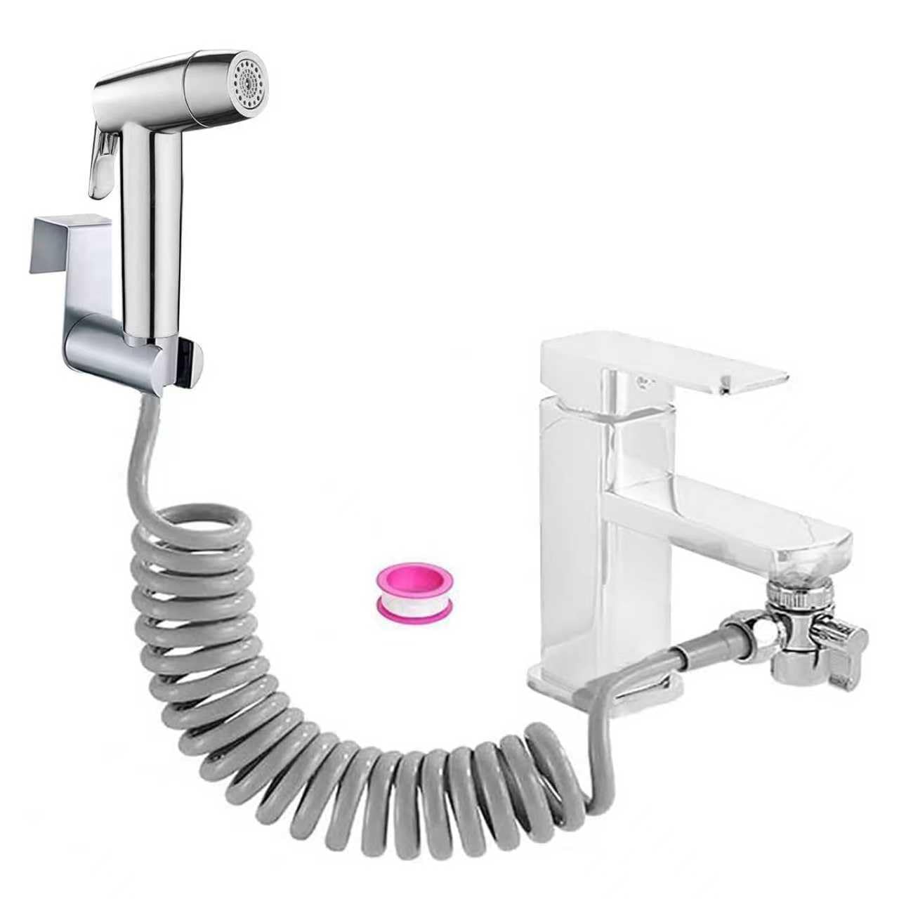 Bidet Handbrause Set, ABS-Kunststoff Baby-Stoffwindel-Ssprühset mit Wasserhahn-Spender, Doppelstrahl-Modus Düse,Federschläuch, Wandhalterung