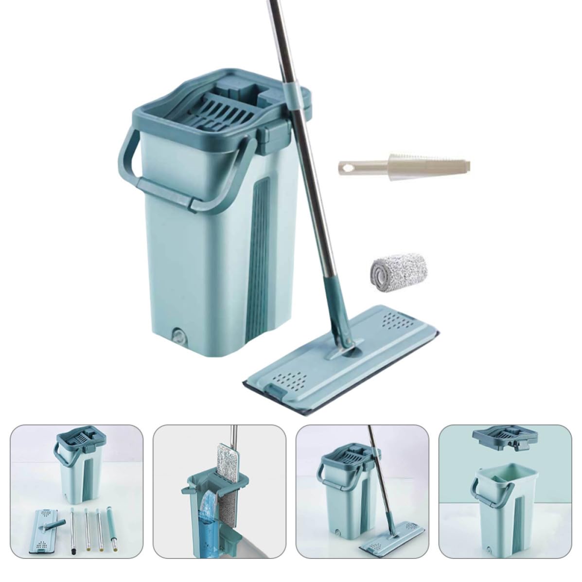 GALPADA Mini Trapeador sin Lavado Cubo para Limpieza Hogar, Trapeador de Microfibra Mango de Acero Inoxidable y Diseño Práctico para Uso Húmedo y Seco