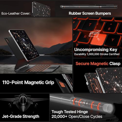 Image of typecase Edge for iPad Air 13 (M3 /M2) & Pro 12.9 (6th /5th /4th /3rd Gen) with 11-Color Backlit & Precision Multi-Touch Trackpad, Magic Floating Keyboard (NOT FIT to Pro 13 (M5 /M4) - James Orange'26