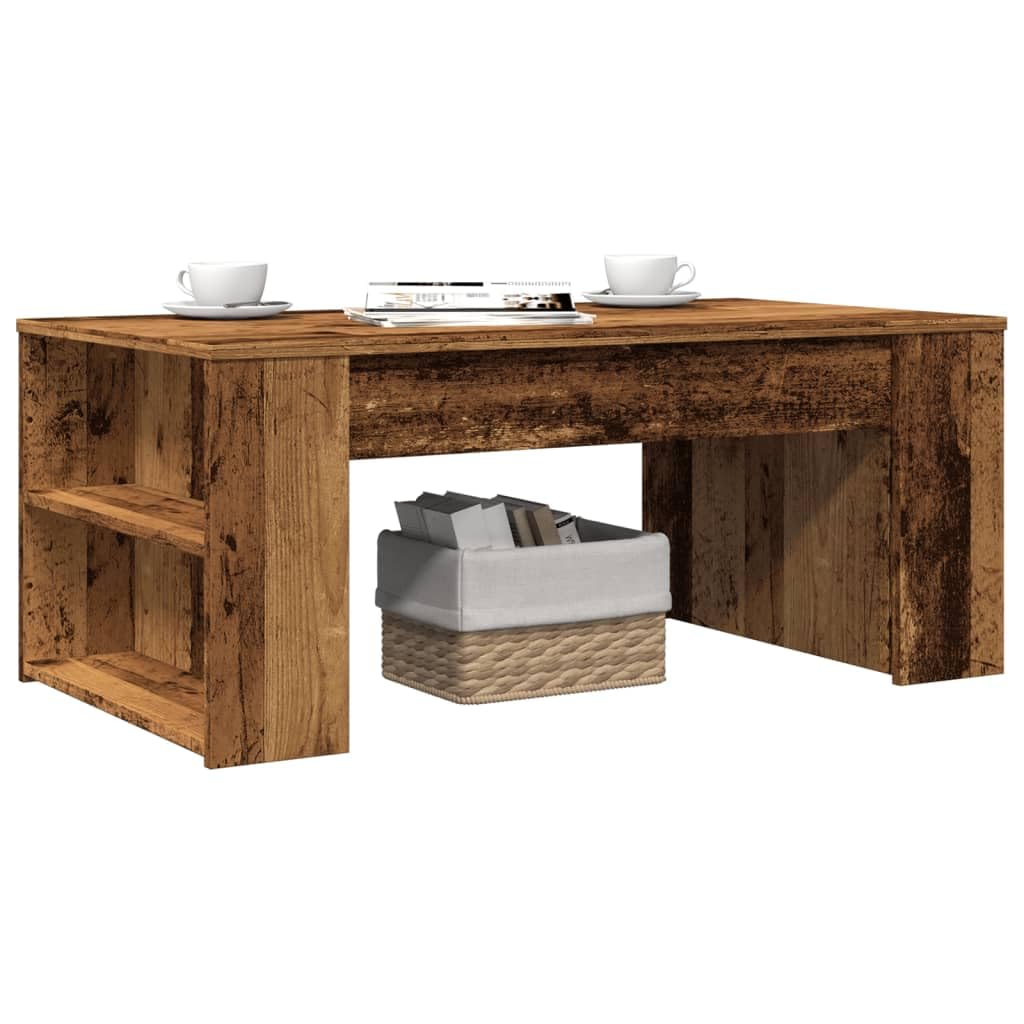 SXZenSpace Coffee Table 102x55x42 cm Old Wood Engineered with Storage Shelf Modern Vintage Living Room Centre for Sofa Side Accent Use in Lounge