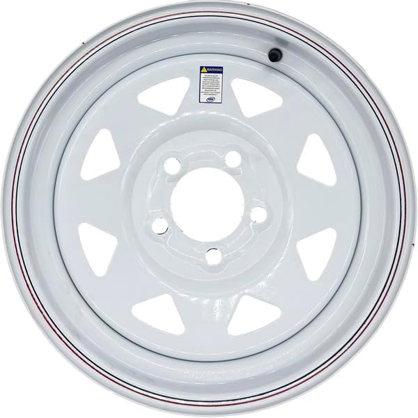 Premium Service 15x5 5 on 4.5 Spoked Steel Trailer Wheel - White with Pinstripes
