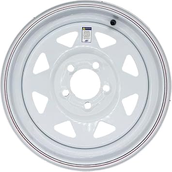 Premium Service 15x5 5 on 4.5 Spoked Steel Trailer Wheel - White with Pinstripes