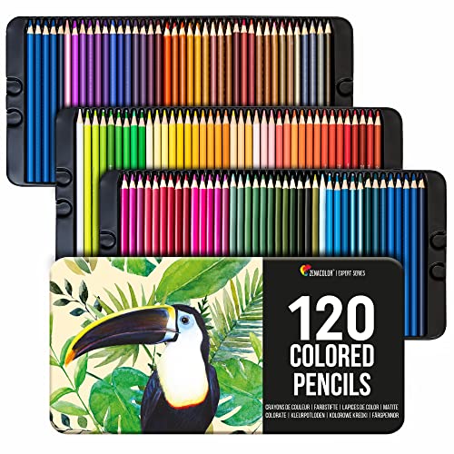 Zenacolor 120 Colored Pencils Set Color Pencils For Artists in Metal Case - Professional Art Supplies Coloring Pencils for Adult Coloring Book and More