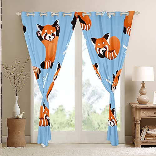 Loussiesd Red Panda Curtains Cute Animal Pattern Curtains for Bedroom Living Room Kids Cartoon Panda Printed Windows Drapes Novelty Wildlife Style Room Decoration,W46*L54 - Image 4