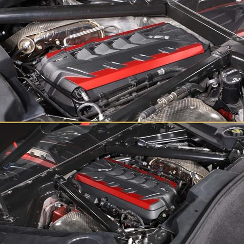 Image of CHEAYAR Engine Bay Panel Cover Compatible with Chevrolet Corvette C8 2020-2023, Engine Shroud Cover Panel Trims, C8 Accessories 2PCS (Engine Bay Trim - Red)
