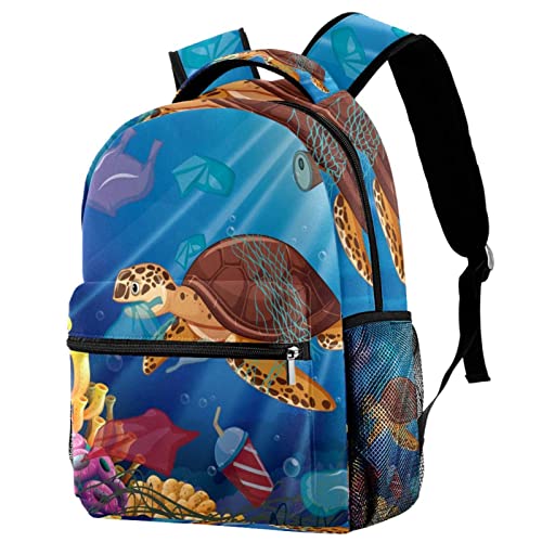 Sac à dos décontracté pour femme grande capacité motif tortue et corail