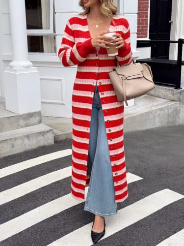 Image of Saodimallsu Womens Long Duster Cardigans Button Down Maxi Sweater Dress