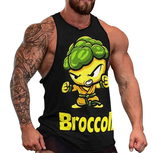 Kung Fu Broccoli Mens Tank Top Gym Muscle Tee Sleeveless Sports Bodybuilder T-Shirt Beach L