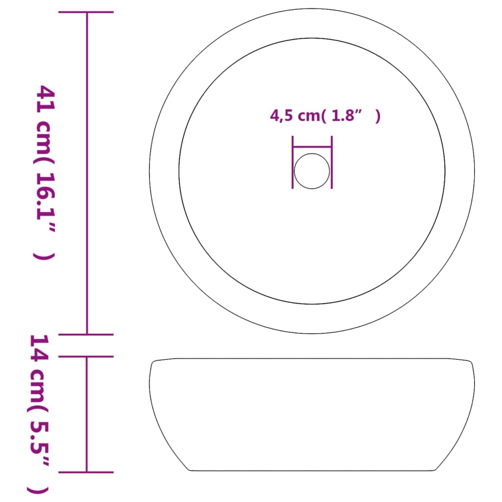 ShGaxin Lavabo sobre encimera Redondo cerámica Gris Φ41x14 cm, Fregadero, Lavabo Baño, Lavamanos Baño, Lavatorio Casa De Banho, Mueble Lavabo sobre Encimera - 155064