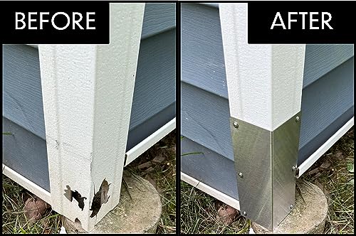 Image of 20ga Brushed 304 Stainless Steel Corner Guards for Vinyl Siding - Weed Whacking Protection (Pack of 2) (3 inch x 3 inch x 9 1 /4 inch)