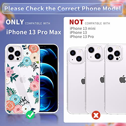 Yayoii Case For Iphone 13 Pro Max With Screen Protector, Clear Floral Patten Design For Women Girls Soft Flexible Tpu Shockproof Protective Flower Cover Slim Fit Thin 6.7-Inch 2021-Eternal Summer #TOP1