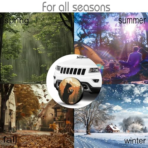 Image of Sunset Bear Coffee Spare Tire Cover for Rv Trailer Camper- Waterproof Wheel Protectors Cute Wheel Cover Universal Fit for Truck SUV Travel Camping Outdoor-14 inch