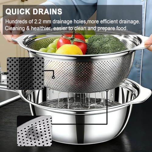 Colander for Kitchen, 1.5 QT Stainless Steel Strainer, Rice Strainer Bowl - image 5