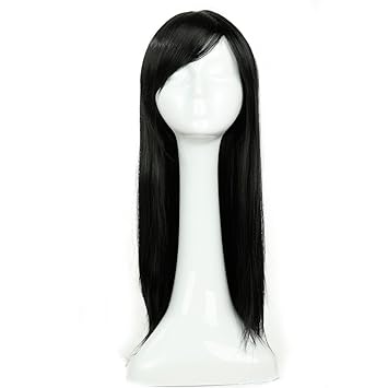 Lady Fashion Mall Black Long Synthetic 24 Straight Thick Full Wig for Anime Cosplay Costume Crossdresser with Bangs Japanese Kanekalon Heat Resistant Fiber