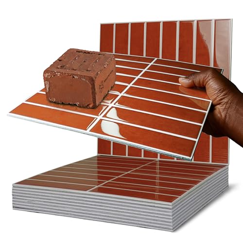 MurArtis Peel and Stick Backsplash Tiles for Kitchen Bathroom - 10 Sheets 11.61" x 11.61" 3D Self Adhesive Wall Tiles Waterproof Hard PVC Ceramic Tile Easy DIY Installation Burgundy Terracotta