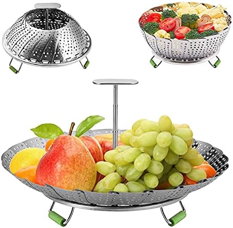 Vegetable Steamer Basket, Stainless Steel Folding Steamer, Insert for Veggie Fish Seafood Cooking, Expandable to Fit Various Size Pot(5.1" to 9")