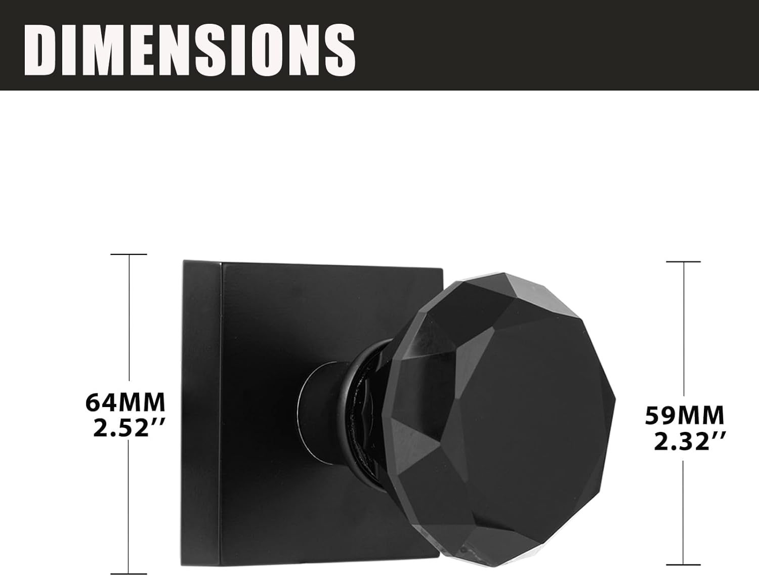 Glass Crystal Dummy Door Knob Interior, Clear Matte Black Diamond Closet Hall Dummy Door Knob Non-Turning Inactive 2 Pack