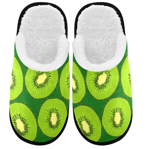 visesunny Funny Slippers for Women Men Soft Plush Warm Fuzzy Winter holiday slippers Green Kiwi Fruit Cozy House Slippers Comfy Bedroom Slippers Indoor Outdoor Shoes