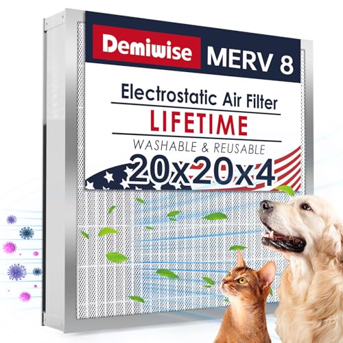 Image of 20x20x4 Washable Electrostatic Air Filter, MERV 8 Aluminum AC /HVAC Furnace Filter, Reusable Permanent Air Filter, Lasts a Lifetime, Increases Airflow（Actual Size:19.37 inchx 19.37 inchx3.58 inch)
