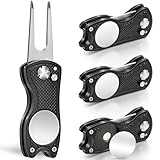Mile High Life 4 Pack Golf Divot Repair Tool w Magnetic Golf Ball Marker | All Metal Foldable Divot Tool w Pop-up Button | Golf Accessories for Men (4 Black Tools)