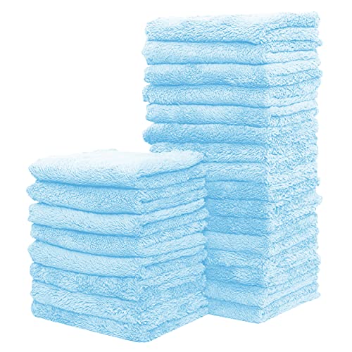 24 Pack Kitchen Dishcloths - Does Not Shed Fluff - Reusable Dish Towels, Dish cloths, Super Absorbent Coral Fleece Cleaning Cloths, Nonstick Oil Washable Fast Drying, 7 x 9 Inch (Aquamarine)