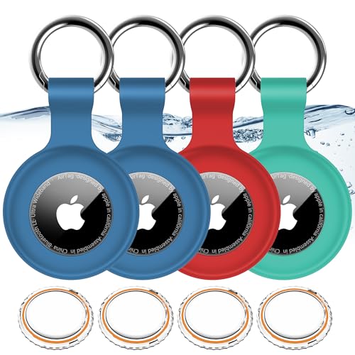 Image of 1|2|4Pack for Apple AirTag Holder,for Air Tag 2nd &1st Genaretion,Waterproof GPS Tracker Air Tag Keychain with Cover Anti-Scratch Silicone for Air-Tag Case for Pets,Kids,Luggages-Blue+Blue+Green+Red