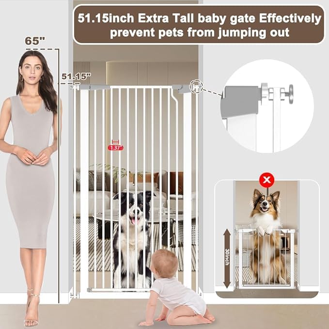 Miniatura 3 de Puerta para gatos extra alta de 51.18 pulgadas, puerta ajustable para mascotas para puertas y escaleras de 29.5 a 56.2 pulgadas de ancho, puerta de