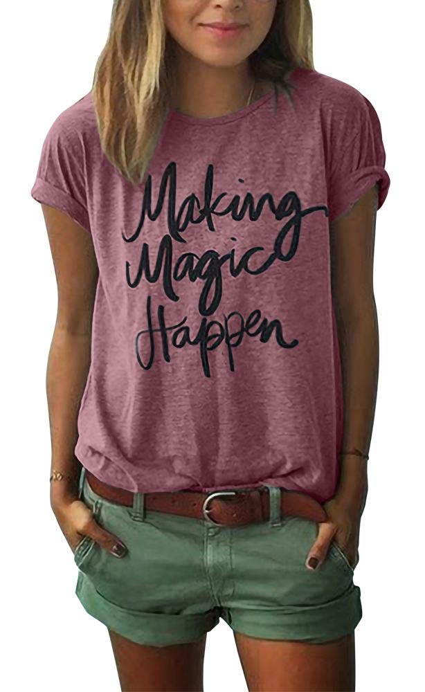ZAWAPEMIA Making Magic Happen Shirts for Womens Casual Short Sleeve Tops Soft T-Shirts with Sayings