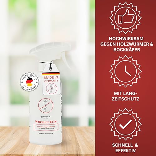 BIODELTA Holzwürmer-Ex Spray - Holzwürmer vertreiben - Holzwurmmittel mit Langzeitschutz - Woodworm treatment - Schluss mit Holzwürmer (500ml) - Indoor & Outdoor geeignet