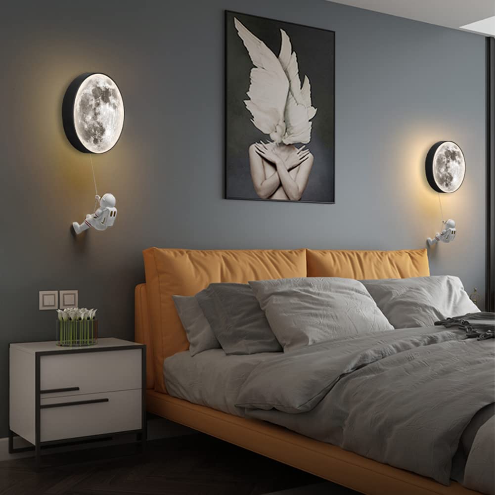 Lampada da parete a LED a forma di luna, dimmerabile, 15W, moderna, rotonda, per interni, da comodino, astronauta, illuminazione notturna per cameretta di bambini e bambine, lampada decorativa per so