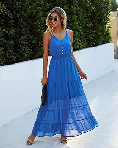 Image of PRETTYGARDEN Women's 2026 Summer Maxi Dress Spaghetti Strap Sleeveless High Waist Beach Vacation Long Sundresses