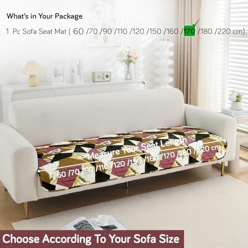 Image of HOKIPO 'Elira Series' Water Repellent + Waterproof Quilted Sofa Mats | Make Your Own Sofa Cover Set | Length 170cm - Wine Abstract Geometry (AR-5248-C5)