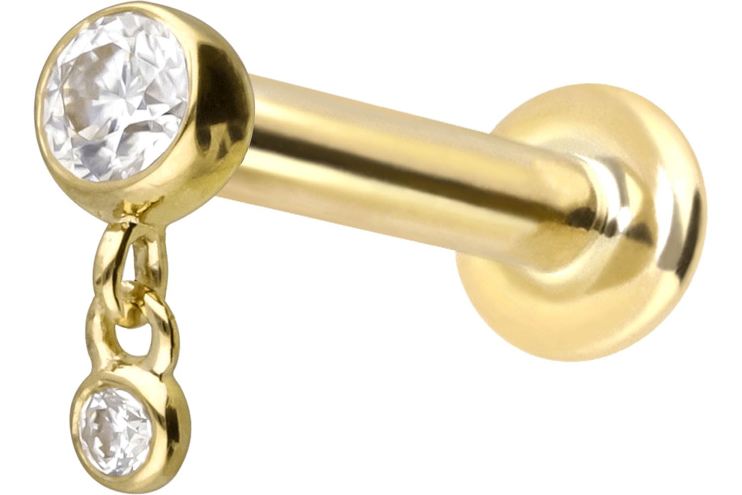 PIERCINGLINE Piercing Labret de oro de 14 quilates con rosca interior, 2 MOISSANITE color y tamaño a elegir