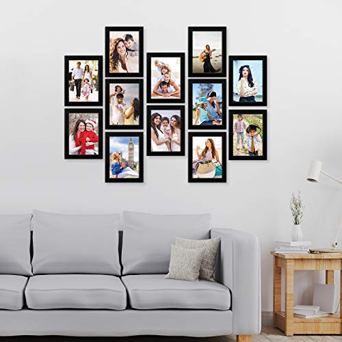 Image of Amazon Brand - Solimo Synthetic Wooden Wall Mount Set of 12 Collage Rectangular Photo Frames (6x8 Inch-12), Black