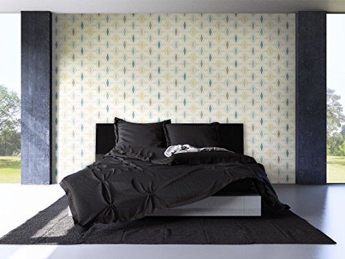 Look/Attractive, modern elegant Wallpaper Graphic Design Wallpaper Teal/for Living Room, Bedroom or Kitchen with Newroom Professional Booklet with Tips for Perfect Walls, fleece, Grafikmuster Blau Grün, 10,05 m x 53 cm