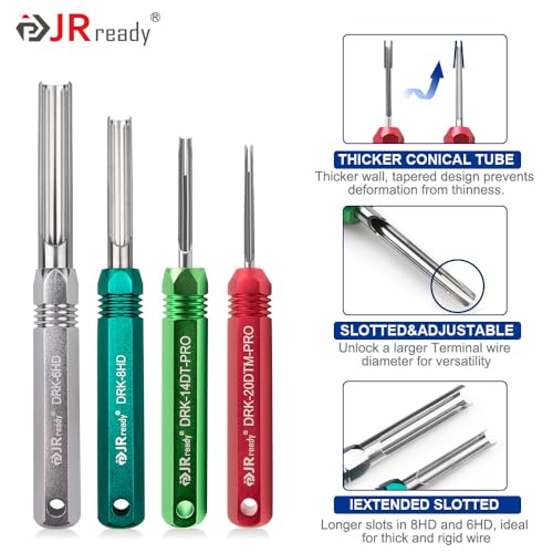 Image of JRready ST5257-PRO Deutsch Connector Tool Kit for 4#8#16#12#20# Solid /Stamped Contacts 6-22 AWG, with Plastic DRK-RT1 Pin Removal Tool for Deutsch DT,DTM,DTP,DTV,HD Series Connector Release Tool