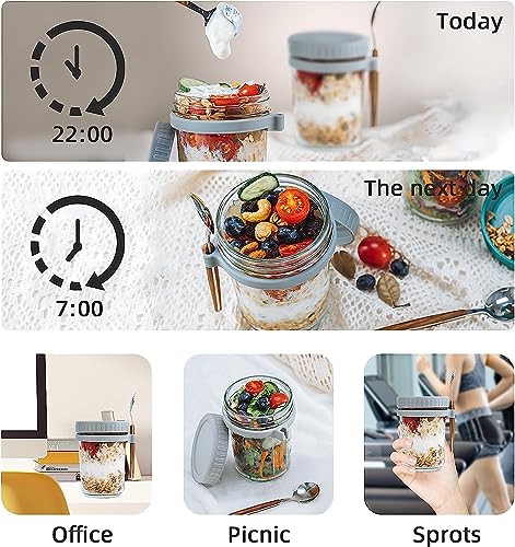 Image of Zephorus Oat Container with Lid and Spoon Jar Set Large Airtight Oatmeal Container with Measure Marks Cereal, Milk, Vegetable and Fruit Salad Storage Containers Leak proof (350Ml, Multi color,1Pcs)
