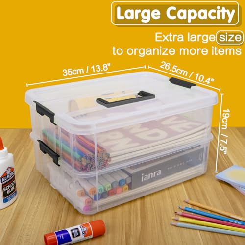 2 Layer Plastic Storage Containers with Lids, Multipurpose Clear Stack & Carry Box, Portable Craft Organizers and Storage Bin for Organizing Art & Craft, Sewing, Makeup, Nail Supplies (Black) - Image 3