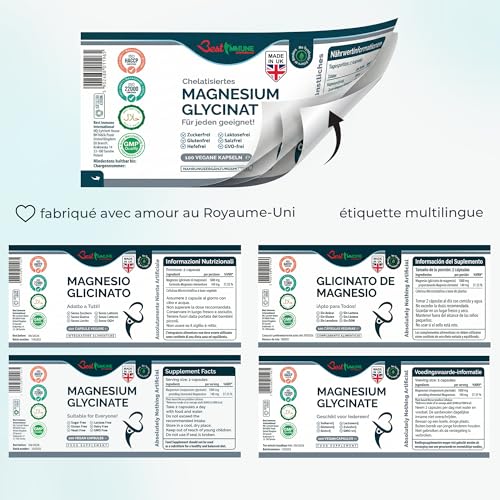 Best Immune Magnesiumglycinat 500 mg Hochdosiertes Magnesium Für Optimale Aufnahme und Bioverfügbarkeit Unterstützt Energie und Wohlbefinden 100 Vegane Kapseln